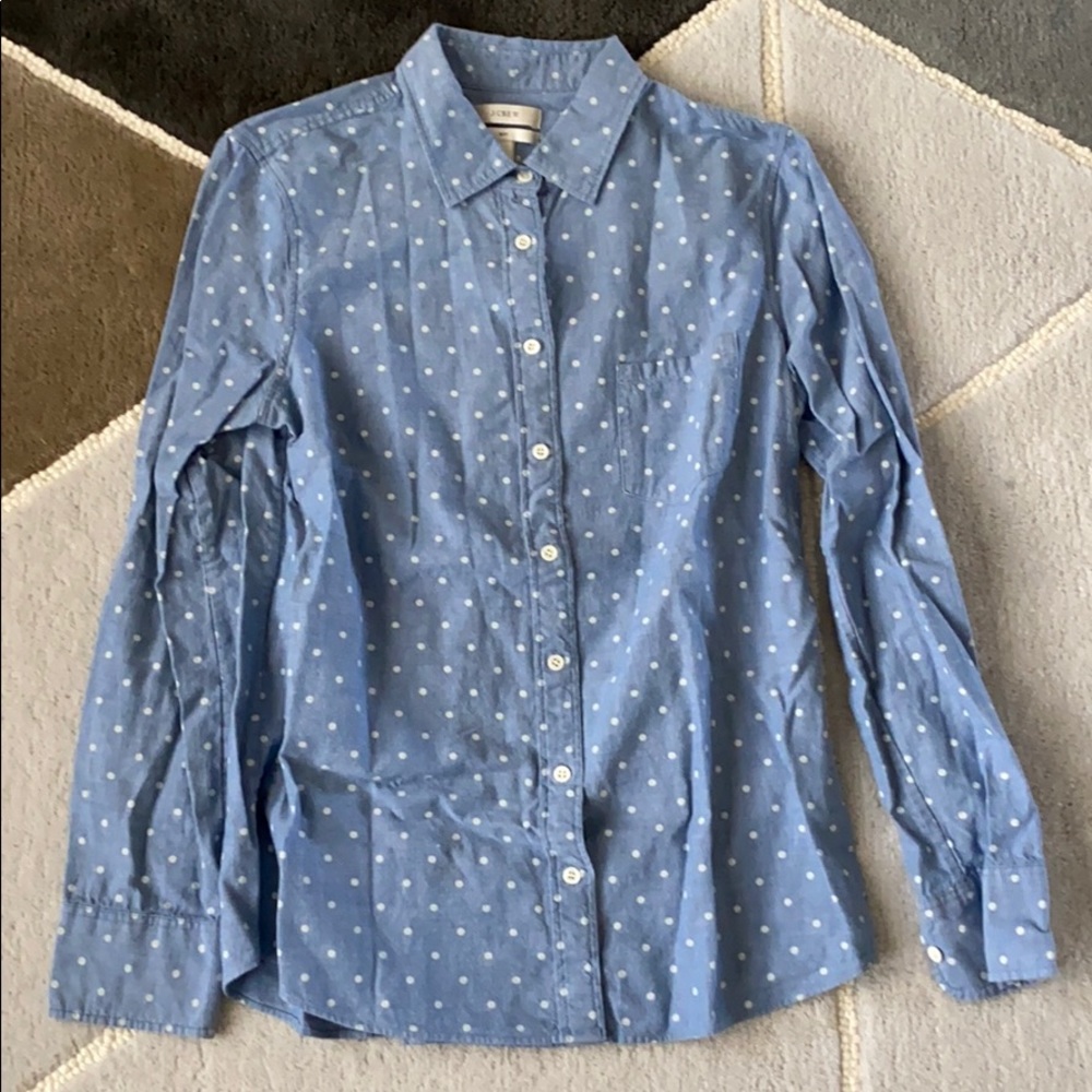 J Crew chambray polka dot boy shirt